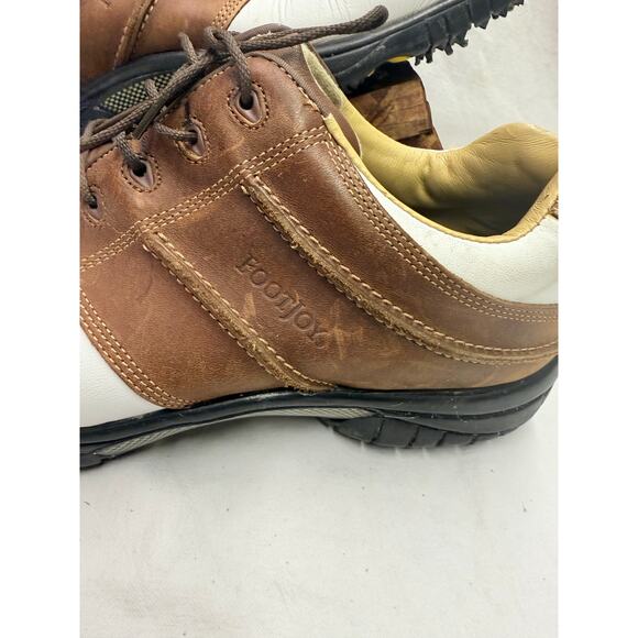 FOOTJOY CONTOUR SERIES
MEN'S 11 WIDE GOLF SHOES 542446
BROWN~WHITE LEATHER - Picture 4 of 12